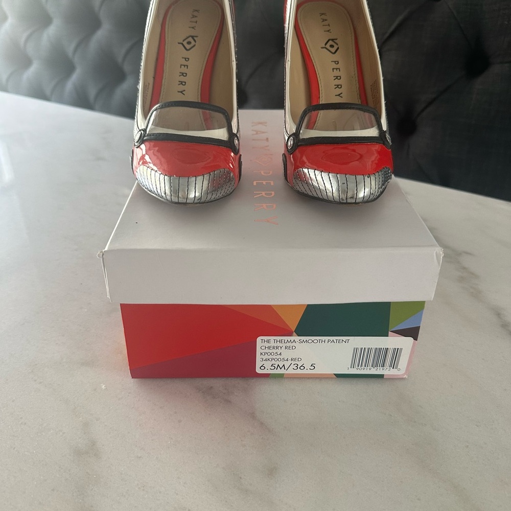 Katy Perry Collections Red Patent Car Inspired “Thelma” Block Heels Size 6 1/2